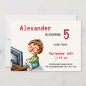 Video game Level Up Boy met bril Birthday Kaart (Voorkant)