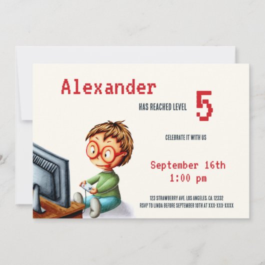 Video game Level Up Boy met bril Birthday Kaart (Voorkant)