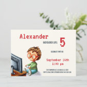 Video game Level Up Boy met bril Birthday Kaart (Staand voorkant)