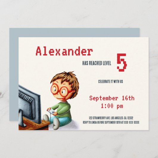 Video game Level Up Boy met bril Birthday Kaart (Voorkant / Achterkant)