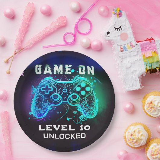 Video game Level Up Controller Birthday Party Papieren Bordje (Feest)