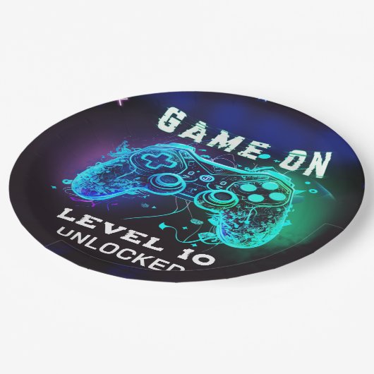Video game Level Up Controller Birthday Party Papieren Bordje (Gekanteld)