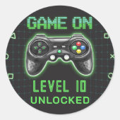 Video Game Level Up Controller Verjaardag Ronde Sticker (Voorkant)