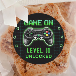 Video Game Level Up Controller Verjaardag Ronde Sticker