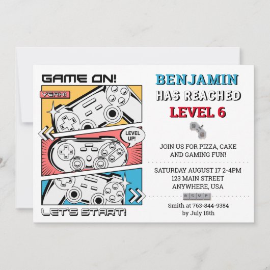 Video game Level up Gamer Birthday Party Invitatio Kaart (Voorkant)