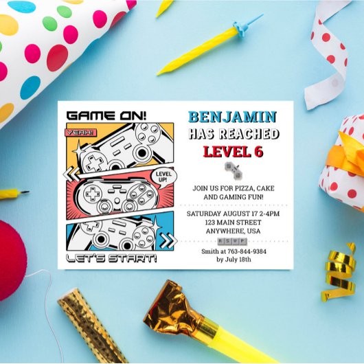Video game Level up Gamer Birthday Party Invitatio Kaart