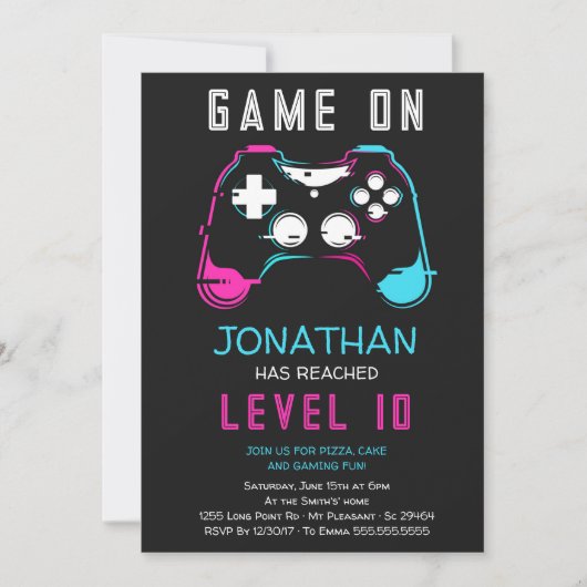 Video game Level up Gamer Birthday Party Invitatio Kaart (Voorkant)
