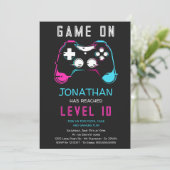 Video game Level up Gamer Birthday Party Invitatio Kaart (Staand voorkant)