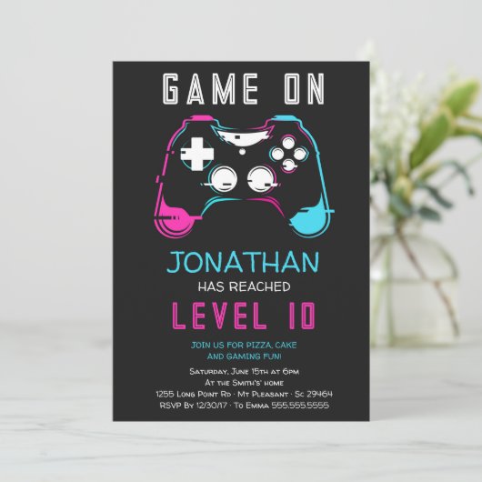 Video game Level up Gamer Birthday Party Invitatio Kaart (Staand voorkant)