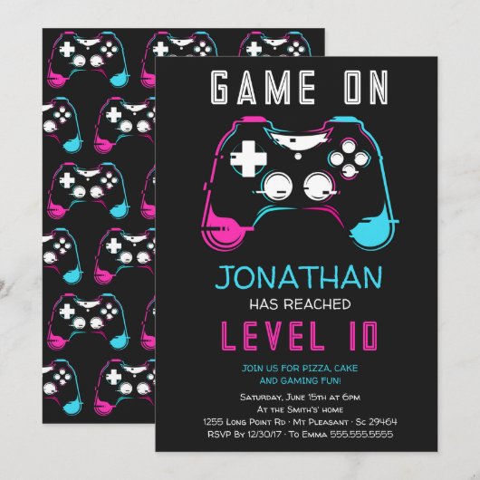 Video game Level up Gamer Birthday Party Invitatio Kaart (Voorkant / Achterkant)