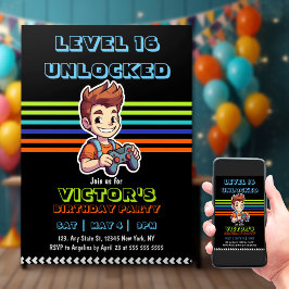 Video Game Level Up Gamer Boy Verjaardag Kaart