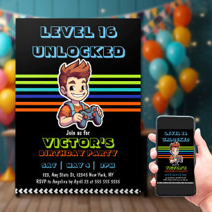 Video Game Level Up Gamer Boy Verjaardag Kaart