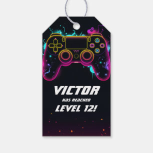 Video Game Level Up Gamer Neon Verjaardag Cadeaulabel
