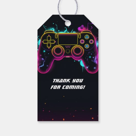 Video Game Level Up Gamer Neon Verjaardag Cadeaulabel (Achterkant)