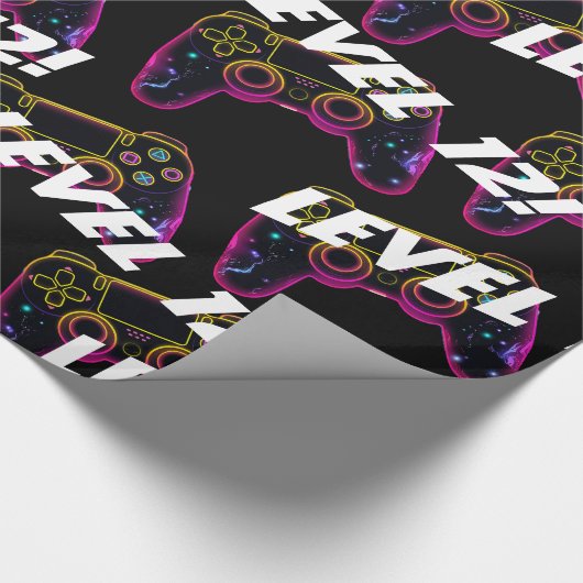 Video Game Level Up Gamer Neon Verjaardag Cadeaupapier (Hoek)