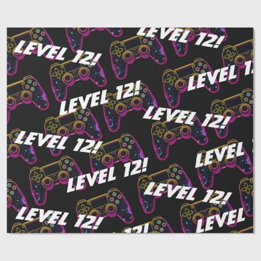 Video Game Level Up Gamer Neon Verjaardag Cadeaupapier (Vlak)
