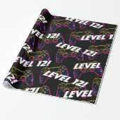 Video Game Level Up Gamer Neon Verjaardag Cadeaupapier (Uitgerold)