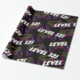 Video Game Level Up Gamer Neon Verjaardag Cadeaupapier