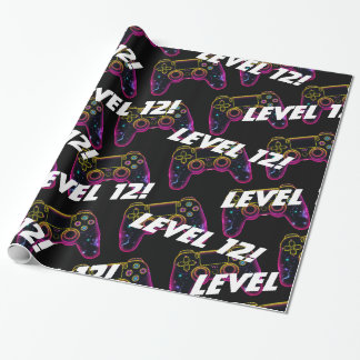 Video Game Level Up Gamer Neon Verjaardag Cadeaupapier