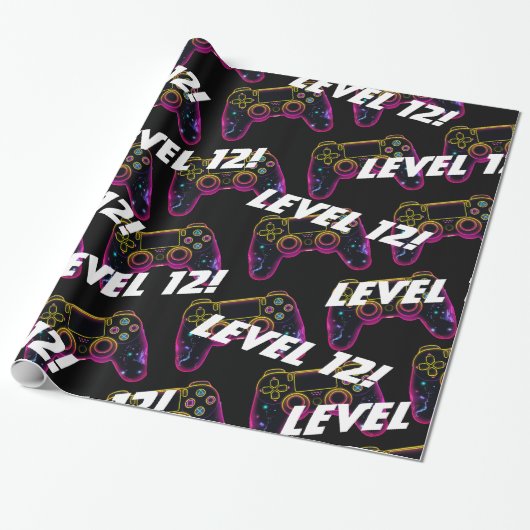 Video Game Level Up Gamer Neon Verjaardag Cadeaupapier (Uitgerold)
