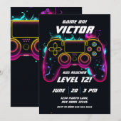 Video Game Level Up Gamer Neon Verjaardag Kaart (Voorkant / Achterkant)