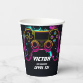 Video Game Level Up Gamer Neon Verjaardag Papieren Bekers (Achterkant)