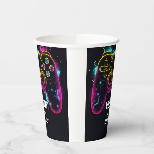 Video Game Level Up Gamer Neon Verjaardag Papieren Bekers (Links)