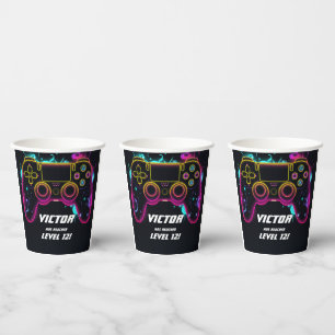 Video Game Level Up Gamer Neon Verjaardag Papieren Bekers