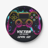 Video Game Level Up Gamer Neon Verjaardag Papieren Bordje (Voorkant)