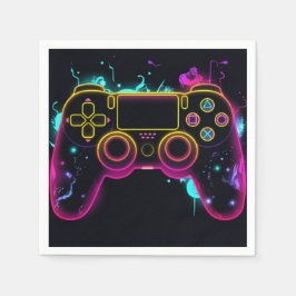 Video Game Level Up Gamer Neon Verjaardag Servet