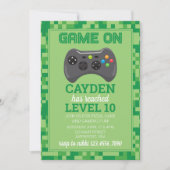 Video Game Level Up Gamer Verjaardag Invite groen Kaart (Voorkant)