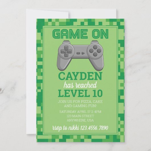 Video Game Level Up Gamer Verjaardag Invite groen Kaart (Voorkant)