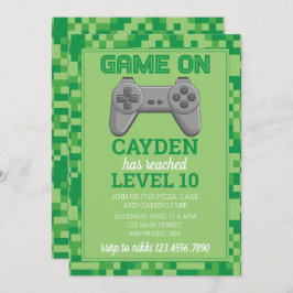 Video Game Level Up Gamer Verjaardag Invite groen Kaart