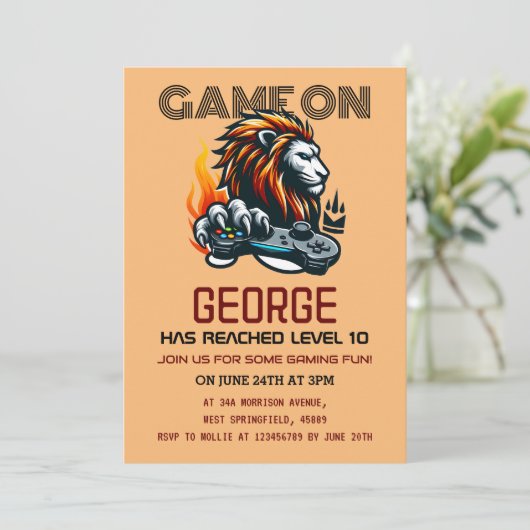 Video Game Level Up Gamer Verjaardag uitnodiging (Staand voorkant)