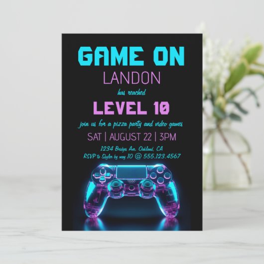 Video Game Level Up Gamer Verjaardagsfeest Uitnodi (Staand voorkant)