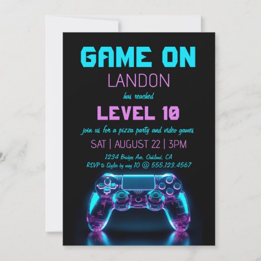 Video Game Level Up Gamer Verjaardagsfeest Uitnodi (Voorkant)