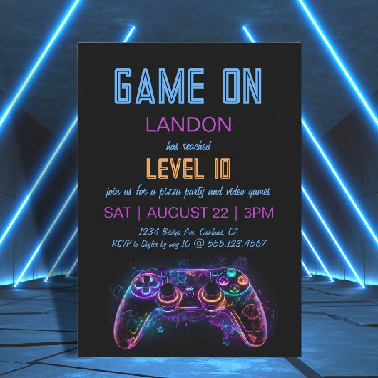 Video Game Level Up Gamer Verjaardagsfeest Uitnodi