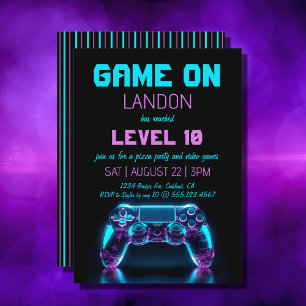 Video Game Level Up Gamer Verjaardagsfeest Uitnodi