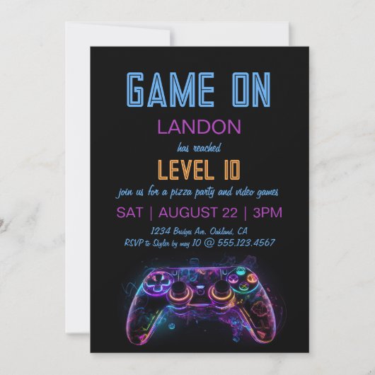Video Game Level Up Gamer Verjaardagsfeest Uitnodi (Voorkant)