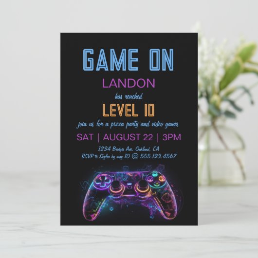 Video Game Level Up Gamer Verjaardagsfeest Uitnodi (Staand voorkant)