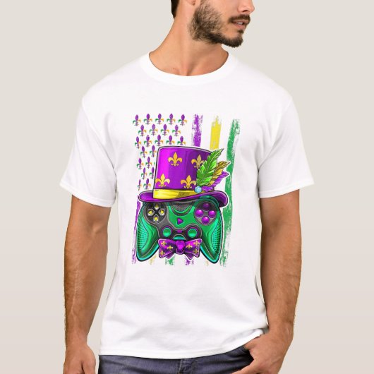 Video Game Mardi Gras Boy Mannen Gamer American Fl T-shirt (Voorkant)