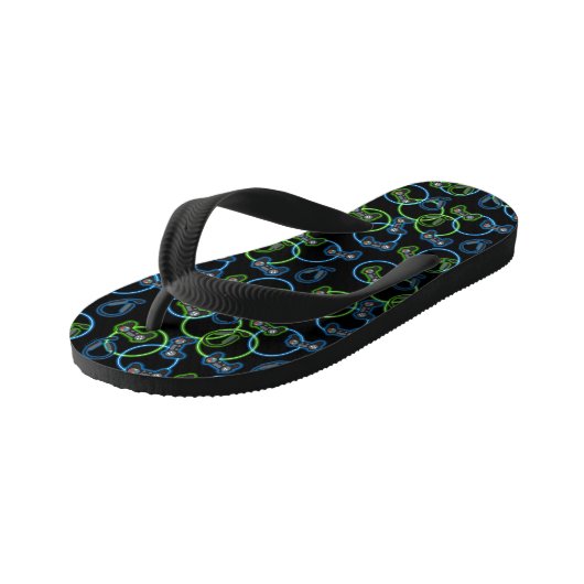 Video Game Neon Blauw & Groen Patroon  Kinder Teenslippers (Schuin)