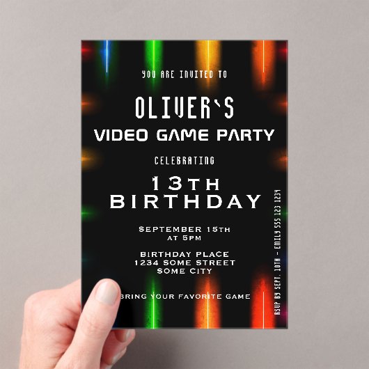 Video Game Neon Colour Gaming Birthday Acryl Uitnodigingen (Insitu (Draagbaar))