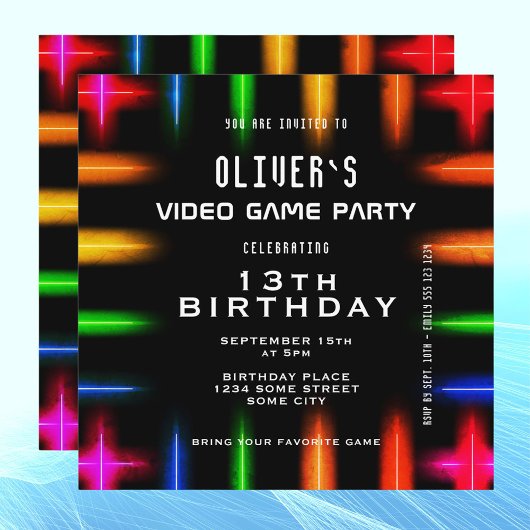 Video Game Neon Colour Gaming Birthday Kaart