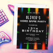 Video Game Neon Colour Gaming Birthday Uitnodiging Briefkaart