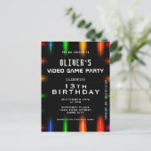 Video Game Neon Colour Gaming Birthday Uitnodiging Briefkaart (Staand voorkant)