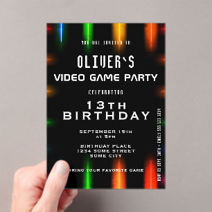 Video Game Neon Kleur Gaming Verjaardag Acryl Uitnodigingen