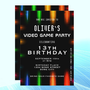 Video Game Neon Kleur Gaming Verjaardag  Kaart