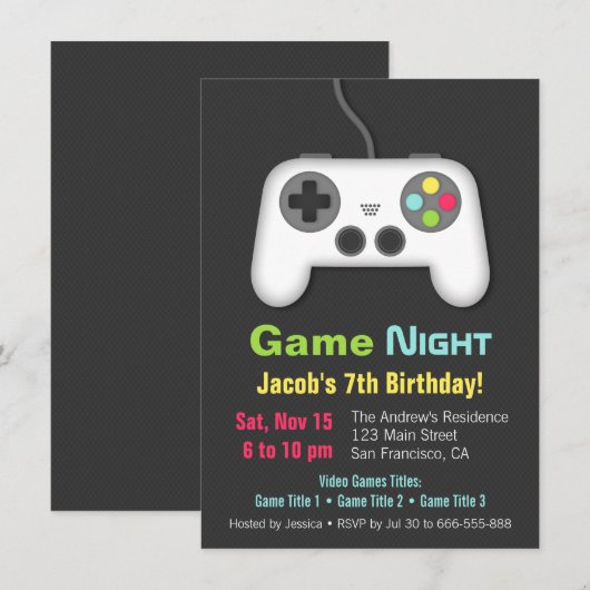 Video game Night Boys Birthday Party Uitnodigingen (Voorkant / Achterkant)
