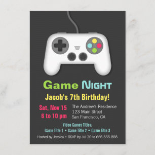 Video game Night Boys Birthday Party Uitnodigingen